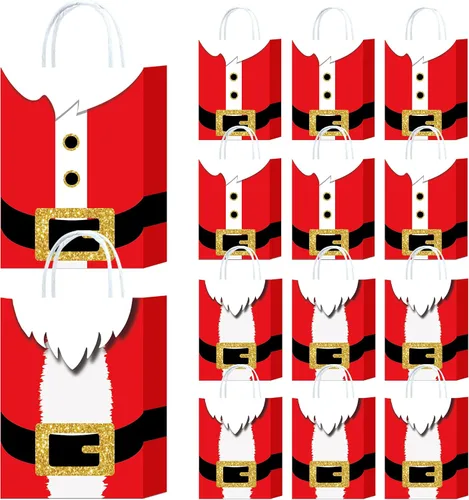 Miniatura 14 de HongXingHai Bolsas de regalo de Navidad con asas, paquete de 16 bolsas de papel kraft con diseño de copo de nieve, bolsas reutilizables para fiestas