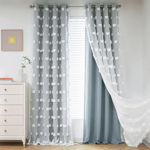 Miniatura 12 de Mysky Home Cortinas de doble capa, dormitorio, traslúcidas, opacas, habitación de niños, comedor, guardería, ojales, oscurecer la habitación, 52 x