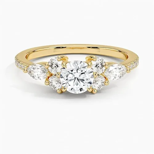 Miniatura 4 de Anillo de compromiso de diamantes creados en laboratorio con marquesa lateral y redondos redondos de 1.06 quilates con certificado IGI de 1.06