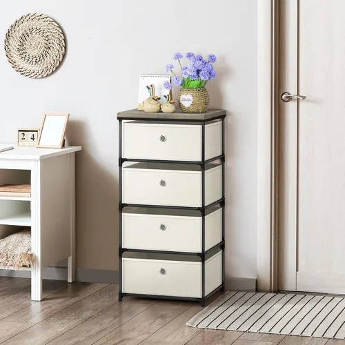 Miniatura 8 de HAITRAL Cajonera de tela, organizador de cajones para ropa - Unidad organizadora de almacenamiento de 4 cajones para armario, cómoda de armario