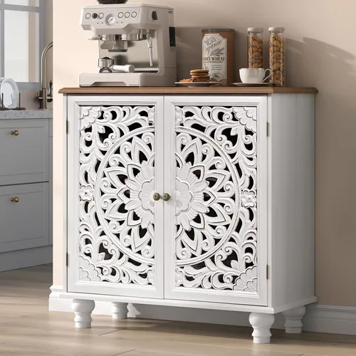 Miniatura 19 de Jiansu furni, Armario buffet de 63 pulgadas con puertas de vidrio arqueadas, moderna credenza de cocina negra con almacenamiento, mesa de consola