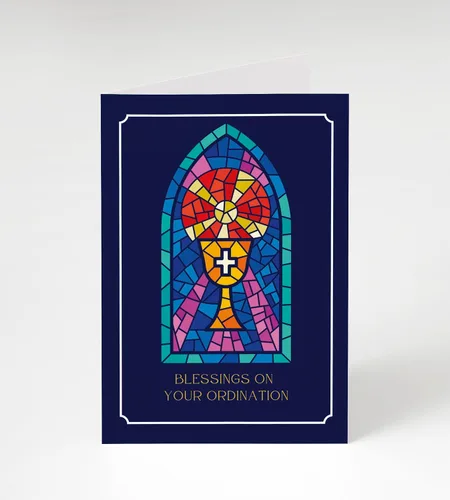Miniatura 11 de Tarjeta de felicitación de aniversario de ordenación con sobre, diseño cristiano de vitrales con mensaje de bendición, tarjeta religiosa premium