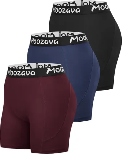Miniatura 8 de Moozava Pantalones cortos de voleibol de elastano de 5 pulgadas para mujer, paquete de 3 pantalones cortos de compresión atléticos