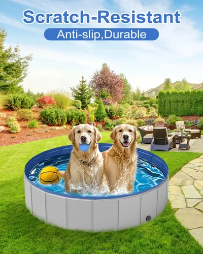 Miniatura 6 de Piscina para perros grandes, plegable de plástico para perros, antideslizante (47.2 x 12 pulgadas)