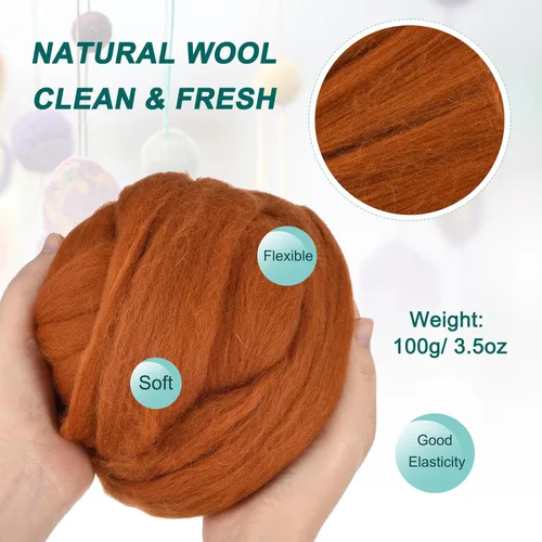 Miniatura 101 de uxcell Lana de fieltro con aguja, hilo de lana de fibra natural de 3.5 onzas para fieltro húmedo, manualidades, materiales de bricolaje