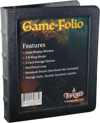 Forged Dice Co. Game-Folio Portfolio Carpeta de Cuero PU - Carpeta de Juegos para Hojas de Personajes DND con Organizador de Tarjetas de Hechizos
