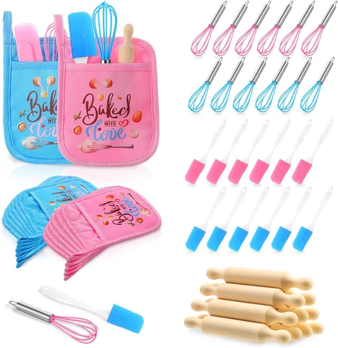 Miniatura 10 de RoundFunny 24 piezas de mini suministros para hornear para niños con utensilios de cocina, soportes para ollas, espátula, rodillo, batidor