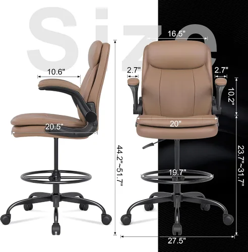Miniatura 3 de Silla de Dibujo de Cuero Misolant, Silla de Oficina Alta para Escritorio de Pie, Silla Ejecutiva de Oficina Alta con Altura Ajustable y Reposabrazos