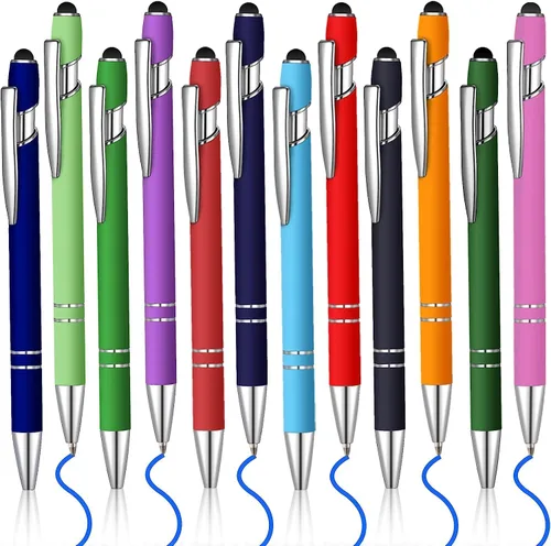 Miniatura 8 de 12 bolígrafos de tinta azul con punta de lápiz capacitivo, bolígrafo de metal de 0.039 pulgadas para pantallas táctiles, 2 en 1, regalo para amigos