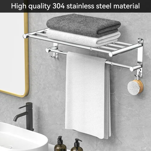 Miniatura 6 de CAXIMSY Toallero ajustable para montaje en pared de baño, 17 a 30.7 pulgadas, toallero adhesivo de acero inoxidable para baño, cocina, doble