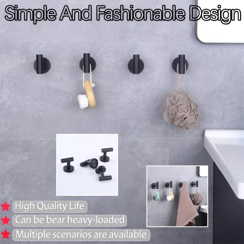 Miniatura 4 de GERZWY Gancho de baño negro mate para abrigos, SUS 304 de acero inoxidable para toalla/bata, gancho para ropa para baño, cocina, estilo moderno