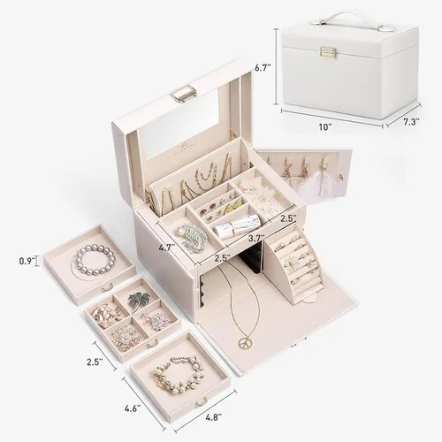 Miniatura 4 de vlando joyero organizador clásico de piel sintética con espejo y con llave