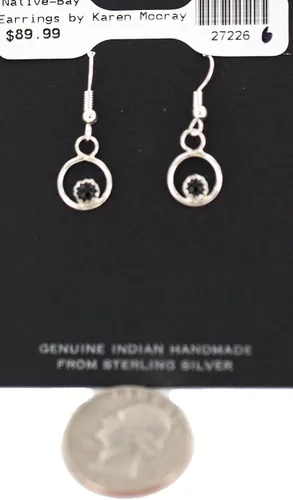 Miniatura 3 de $90Tag Pendientes de plata certificada Navajo Natural Onyx cuelgan nativos americanos 27226-6 Hecho por Loma Siiva, Metal Piedra, Ónix