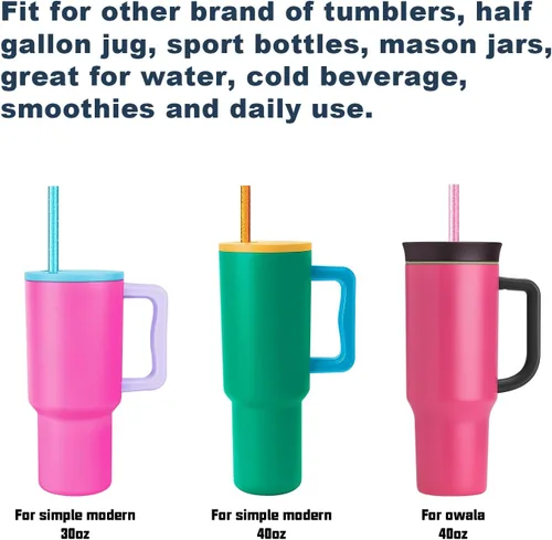 Miniatura 6 de Paquete de 10 popotes de repuesto para vaso Stanley de 40 oz y 30 oz, color brillante. Popotes reutilizables aptos para lavavajillas con cepillo