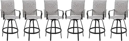 Miniatura 11 de Vongrasig 4 Sillas Giratorias de Bar para Patio Exterior, Taburetes de Bar Altos con Textil Acolchado Tipo Cabestrillo para Todo Clima, Juego