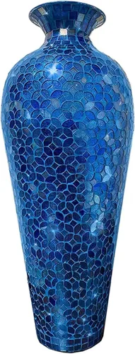 Miniatura 10 de Florero de mosaico de 20 pulgadas Amphora Nouveau - Florero morisco, jarrón de metal con superposición de mosaico de vidrio decorativo