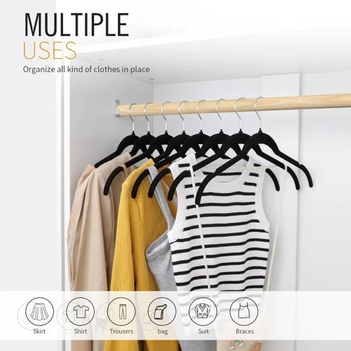 Miniatura 2 de ManGotree Perchas de terciopelo para mujer, perchas de 16.5 pulgadas con ranura para el hombro, perchas antideslizantes para ropa de vestir