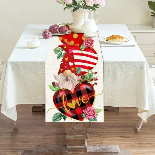 Miniatura 5 de Camino de mesa para el día de San Valentín de 36 pulgadas con corazón rojo y temática de San Valentín, gnomo para cocina, mesa de comedor