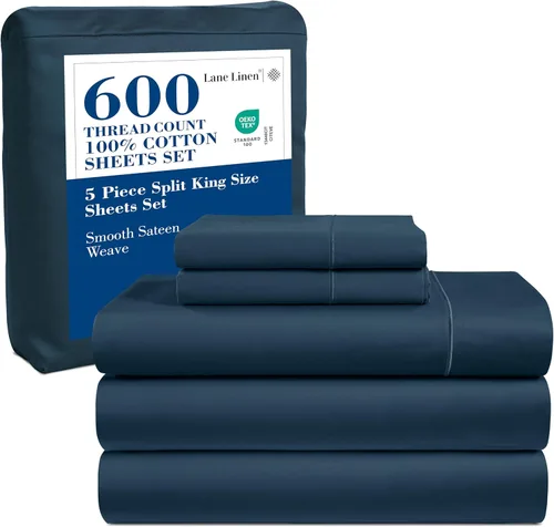 Miniatura 41 de LANE LINEN Juego de sábanas tamaño King – Sábanas de 600 hilos 100% algodón de fibra larga, naturalmente frescas y duraderas para el uso diario, 01