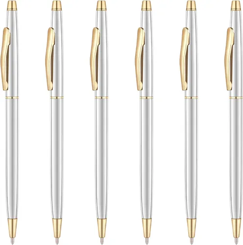Miniatura 9 de Unibene 6 bolígrafos retráctiles metálicos delgados – negro mate y plateado, bonito regalo para negocios, oficina, estudiantes, profesores, bodas