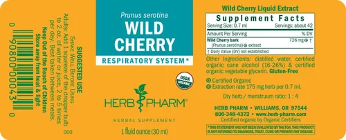 Miniatura 9 de Herb Pharm Extracto líquido orgánico certificado de corteza de cereza silvestre para apoyo respiratorio - 1 onza