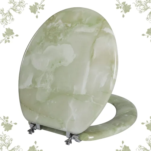 Miniatura 11 de Angol Shiold - Asiento para inodoro alargado de mármol con bisagras de aleación de zinc, fácil de instalar y limpiar, antipinza (gris)