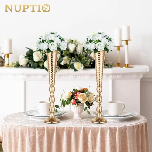 Miniatura 3 de Nuptio 2 centros de mesa para mesa de boda, jarrón de trompeta de metal de 24 pulgadas de alto, jarrones de flores para fiesta, cena, centro