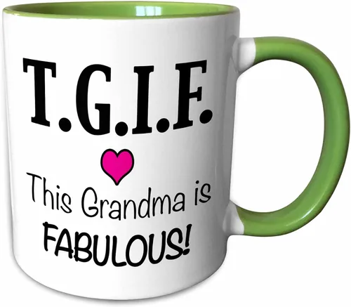 3dRose TGIF This Grandma is Fabulous, Pink 11oz Two-Tone Green Mug