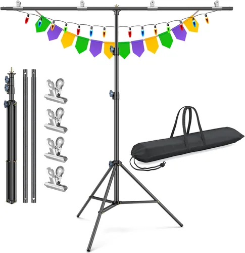 LINCO Lincostore Zenith - Kit de soporte de fondo portátil en forma de T, 5 x 6.7 pies - 5 pies de ancho (fijo) y 6.7 pies de alto (ajustable),
