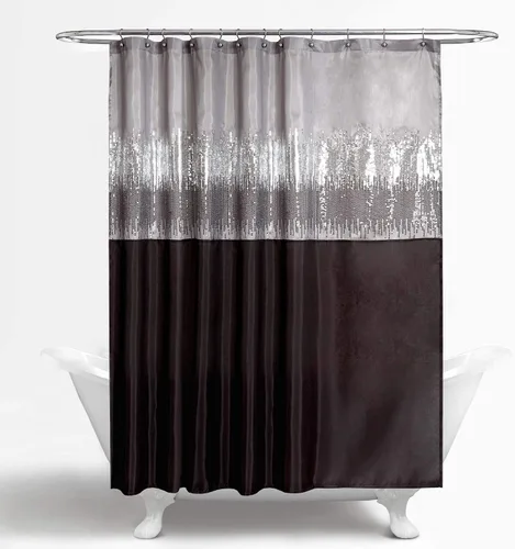 Miniatura 6 de Lush Decor Cortina de Ducha Night Sky, Individual, 72" An x 72" L, Negro y Gris - Cortina de Ducha con Lentejuelas - Cortina de Baño Brillante
