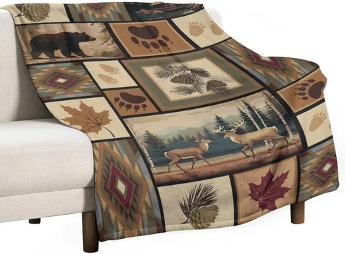 Miniatura 7 de Mantas de franela retro con alces y ciervos, estilo vintage de cabaña campestre rústica de montaña y granja, manta de cama para sofá, silla y cama