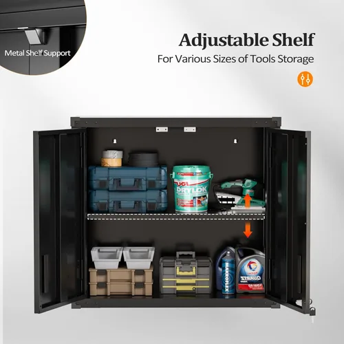 Miniatura 4 de VINGLI Armario de Pared para Garaje con Puertas con Cerradura y Estante Ajustable, Gabinete de Pared de Metal, Gabinete de Almacenamiento Superior