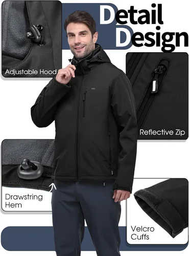 Miniatura 5 de 33,000ft Chaqueta Softshell para hombre con capucha, forro polar, ligera, impermeable, para senderismo