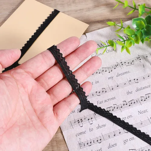 Miniatura 8 de Ribete de encaje negro de 10 yardas, cinta de encaje de ganchillo de 0.39 pulgadas para manualidades, cordones elásticos anchos para decoración