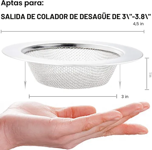 Miniatura 3 de LASSHSWA Colador para fregadero de cocina, 2 unidades, acero inoxidable, malla y perforación, colador de drenaje para fregadero de cocina, coladores
