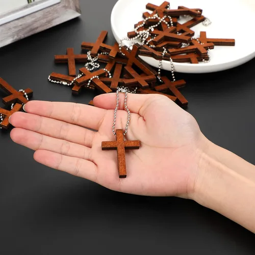 Miniatura 3 de Hicarer Dije de cruz de madera cristiana de Navidad, mini cruz de madera, alivio del estrés, colgante, espiritual, religioso, versículo bíblico
