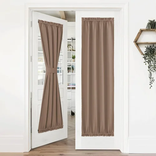 Miniatura 351 de NICETOWN Cortinas opacas unicolor con aislamiento térmico para puerta francesa, granja, oscurecimiento de habitación, puertas y ventanas de Marrón