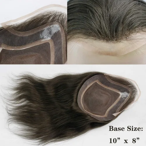 Miniatura 5 de Pelo largo de 12 pulgadas para hombre, extensiones de pelo de 10 x 8 pulgadas para hombres, sistema de reemplazo de cabello humano virgen 100%