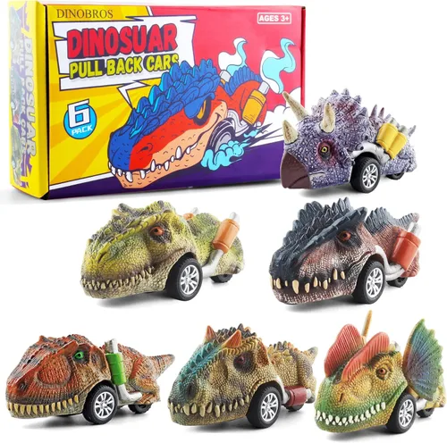 Miniatura 6 de DINOBROS Juguetes de dinosaurio para niños de 3 a 5 años, autos de dinosaurio para niños de 3, 4, 5, 6, 7 años, paquete de 6 juguetes de dinosaurio