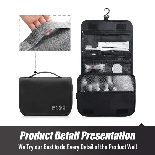 Miniatura 9 de Neceser de viaje colgante, organizador de cosméticos, bolsa de maquillaje portátil para mujeres y hombres con gancho fuerte y bolsillos, bolsa