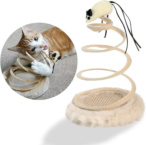 Andiker Juguete interactivo para gatos, ratón de felpa de ejercicio con resorte en espiral, juguete portátil para interiores para todos los tamaños