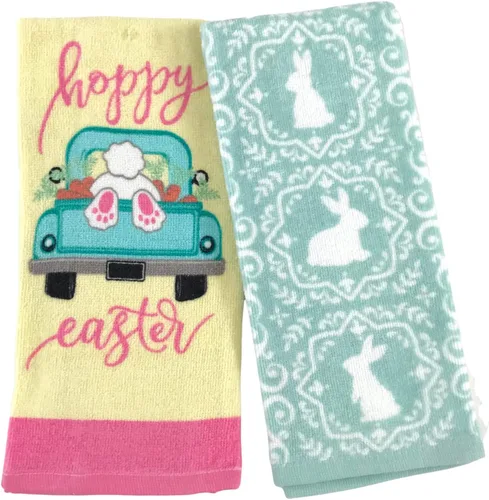 Miniatura 4 de Serafina Home Toallas de mano para platos de cocina de primavera de Pascua: flores de huevos de conejo blanco rosa, lindo y colorido, 100% algodón