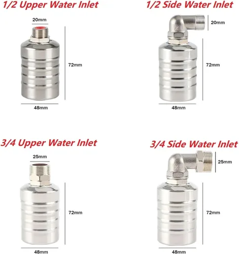 Miniatura 6 de Stainless Steel Floating Ball Valve Automatic Water Level Control 1/2 3/4 Float Tank Tower Shutoff(1/2",Side Water Inlet)