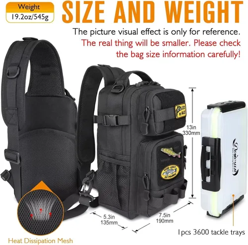 Miniatura 2 de Dovesun Mochila de pesca pequeña con cajas de aparejos, bolsa de pesca con parches bordados de bricolaje, bolsa de aparejos de regalo para hombres