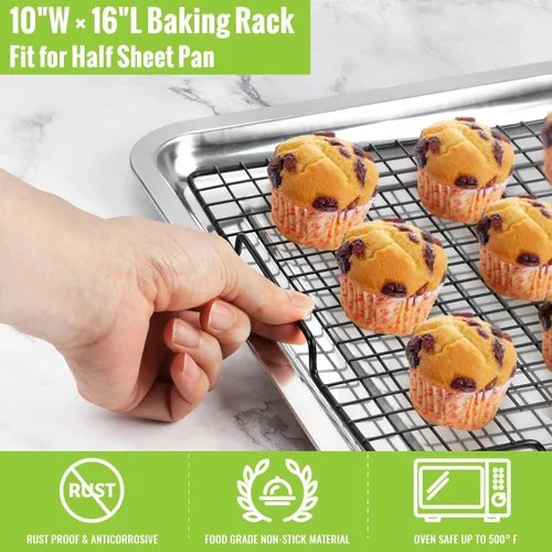Miniatura 3 de HULISEN Rejilla de enfriamiento de 16 x 10 pulgadas, estante antiadherente para hornear con mango que se adapta a media bandeja de hoja, estantes