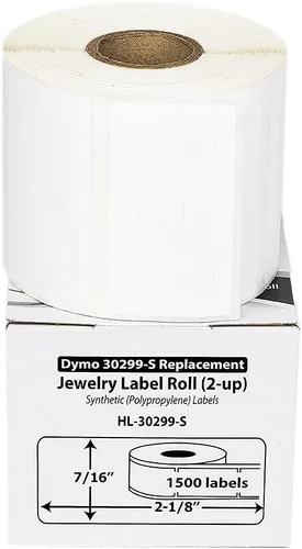 HOUSELABELS DYMO 30299 - Etiquetas de joyería compatibles (7/16 x 2-1/8 pulgadas) en polipropileno, fuerte adhesivo permanente, compatibles con