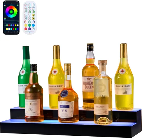 Miniatura 15 de VEVOR Pantalla de botella de licor con iluminación LED, 2 niveles de 30 pulgadas, compatible con USB, estante iluminado de bar para el hogar