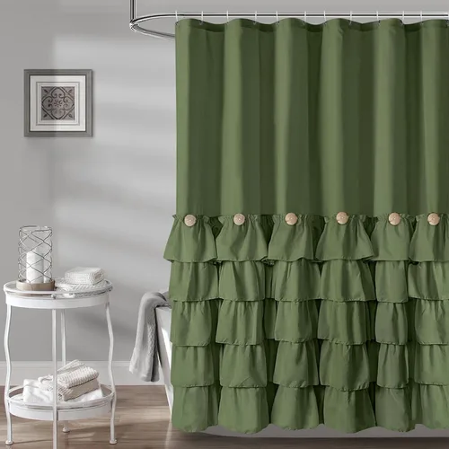 Cortina de ducha verde salvia de Seasonwood para baño, linda cortina de volantes de ducha de 72 x 72 pulgadas, cortinas de ducha estilo casa de