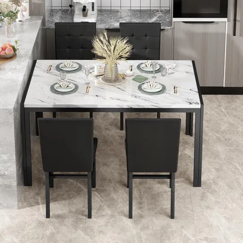 Miniatura 4 de AWQM Products Juego de Comedor de Mármol de 5 Piezas, Mesa y Sillas de Cocina Modernas para Comedor, Dinette, Muebles Compactos que Ahorran Espacio
