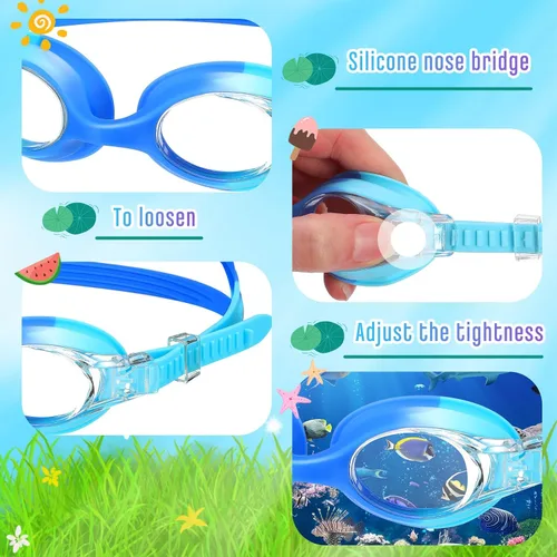 Miniatura 3 de Kanayu 12 gafas de natación para niños, sin fugas, antiniebla, con clips para la nariz, tapones para los oídos, 12